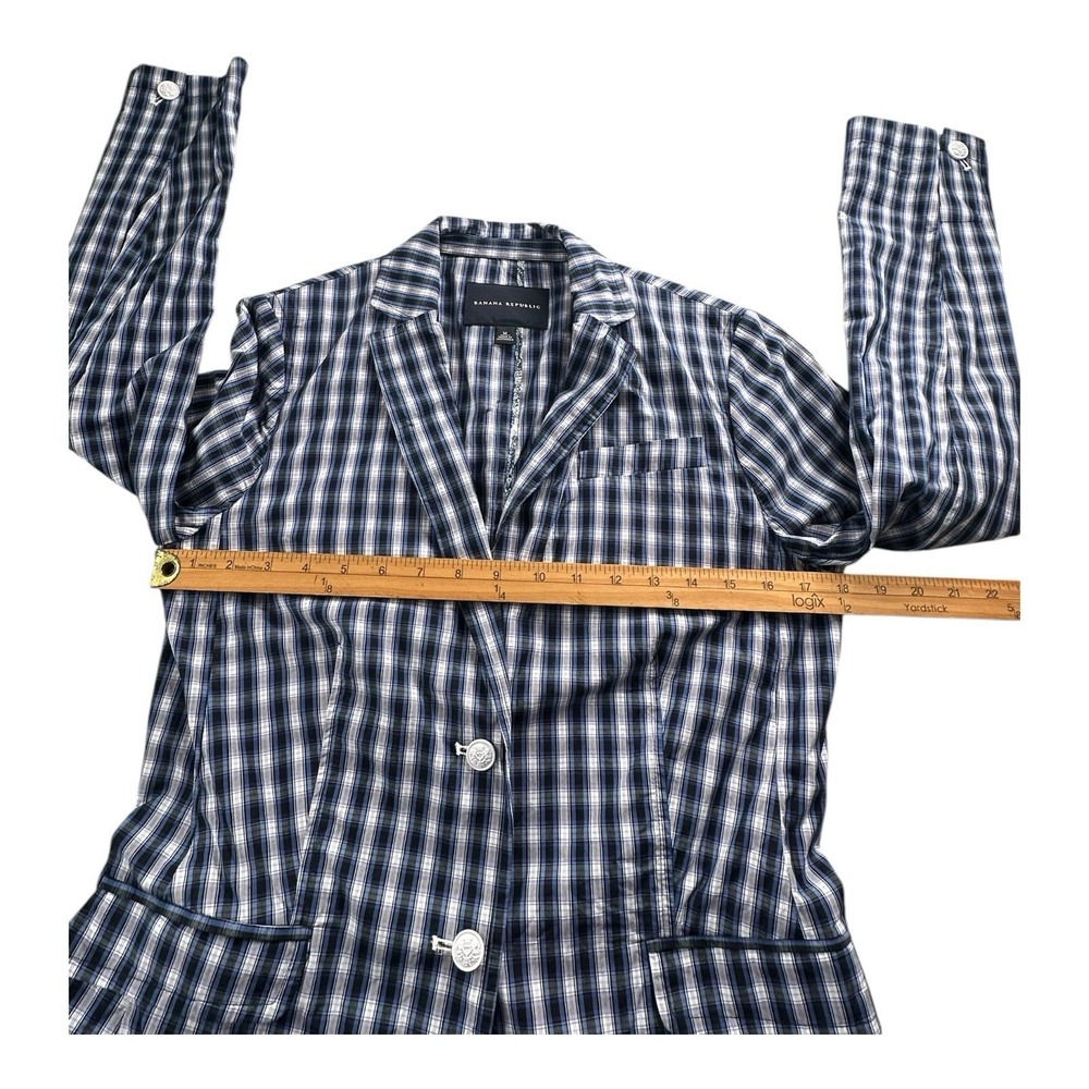 Banana Republic M Navy blue White Plaid Shirt Jacket Schoolboy Career Preppy - Picture 7 of 14